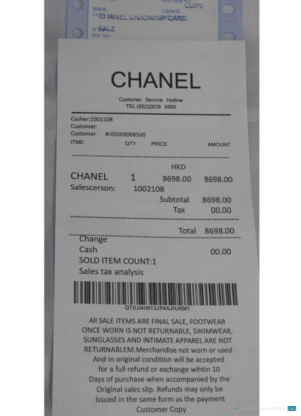 Download Chanel brand store payment receipt Photoshop template